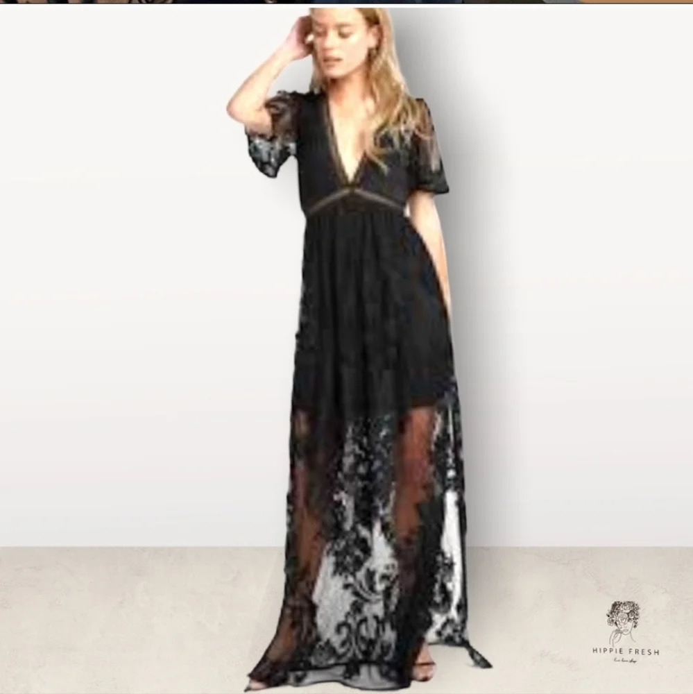 Black Floral Lacy Mesh Maxi /Romper Combo Size M